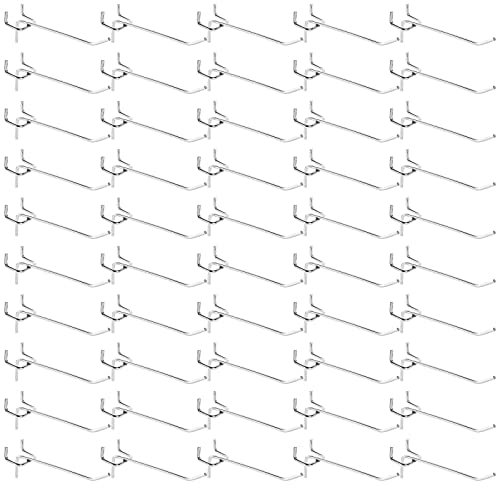 AHUNTTER Lot de 80 crochets pour panneau perforé 10 cm en métal - Crochets simples pour étagère - Robustes - Accessoires pour panneau perforé - Pour mur, présentation, cuisine, maison - Argent