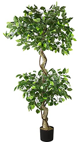 Decovego Kunstpflanze Künstliche Pflanze Benjamin Ficus künstlicher Baum Künstlich im Topf Plastik Pflanzen Zimmerpflanze wie Echt Deko Innendekoration 150 cm