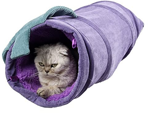 Katzenspielzeug, Katzentunnel Mit Plüsch Im Inneren, Zusammenklappbares Katzenspielzeug-Tunnelrohr, Versteckspielzeug Für Haustiere Im Innenbereich,Lila