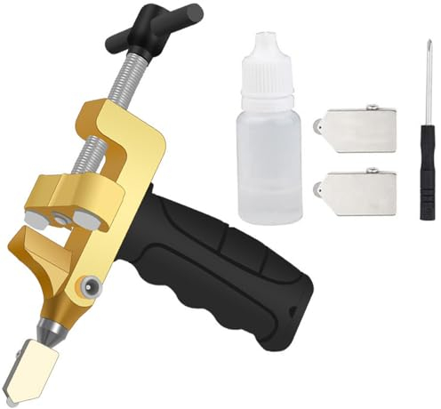 Hand-Glasschneider-Werkzeug, 2-in-1 Manuelles Glasfliesenschneider Handwerkzeug-Set mit 2 Wolframstahlklingen zum Schneiden von Glas, Spiegel, Keramikfliesen, glasierte Fliesen