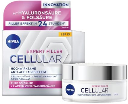 NIVEA Cellular Expert Filler Hochwirksame Anti-Age Tagespflege (50 ml), extra straffende Hyaluron Creme mit Auffüllungseffekt, aufpolsternde Anti Falten Creme mit LSF 15