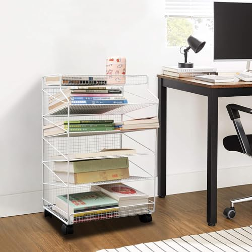 Aohuada Multifunktional Regal, 6 Ebenen Küchenregal, 60cm Eisen Kunststoff Rollwagen, Mobile Standregal, Küche Organizer, Bücherregal mit 4 Rädern, für Wohnzimmer, Badezimmer, Büro (Weiß)