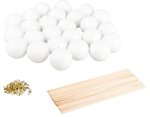 Idéer med hjärtbollar av plast | med trästång och hängare | dekorativa bollar för paljettteknik | servettteknik | filtning | pyssel | heminredning | gör-det-själv | Ø 5 cm | 25 stycken