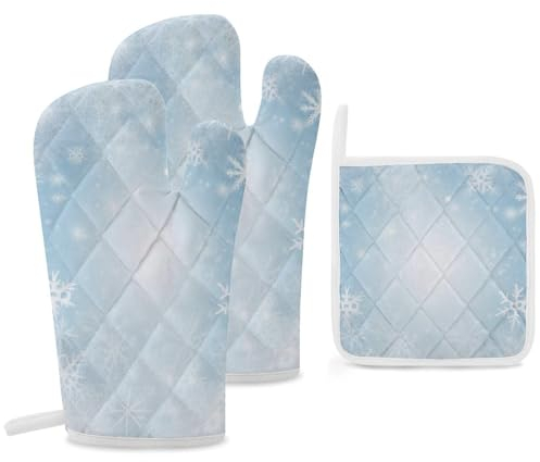 Ofenhandschuhe und Topflappen, hitzebeständig, Ofenhandschuhe und Topflappen, 287 °C, Weiß, Grillhandschuhe, Kochhandschuhe für Küche, Backen, Grillen, 3-teilig