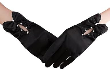 Goiruiya 3D-Schleifen-Handschuhe, kurz, Satin, Opernhandschuhe, Halloween, Teeparty, 1920er-Jahre, Flapper-Zubehör, Schwarz, Einheitsgröße