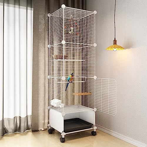 DLAZUM Großer Vogelkäfig, Papageienkäfig, Vogelkäfig aus Eisen für drinnen und draußen, mit Rad und herausnehmbarem Tablett, für mittelgroße und kleine Vögel, Papageien, Unzertrennliche, Finken, SI