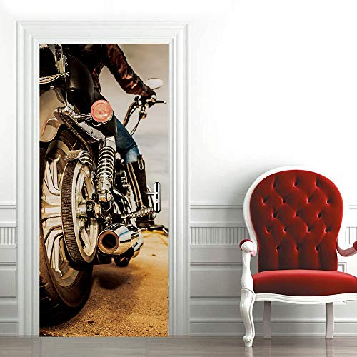 Türaufkleber Selbstklebend 3D Türtapete TürPoster Fototapete PVC Türfolie Abnehmbar und Aufkleben Wasserdichte Wandtapete für Wohnzimmer Schlafzimmer Küche 70x200 cm Motorrad
