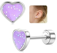 LOLIAS Pendientes Tuerca Titanio Forma Corazón Para Niñas Mujeres Plata Bonitos Pendientes Pequeños Lentejuelas Hipoalergénicos Regalos Niñas Cartílago Tragus Piercing Oreja