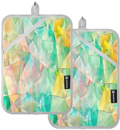 JUMBEAR Set di 2 presine triangolari dai colori brillanti, con tasca, per cucina, resistenti al calore, presine, guanti da forno, sottopentola per cottura al forno, 17,8 x 22,9 cm