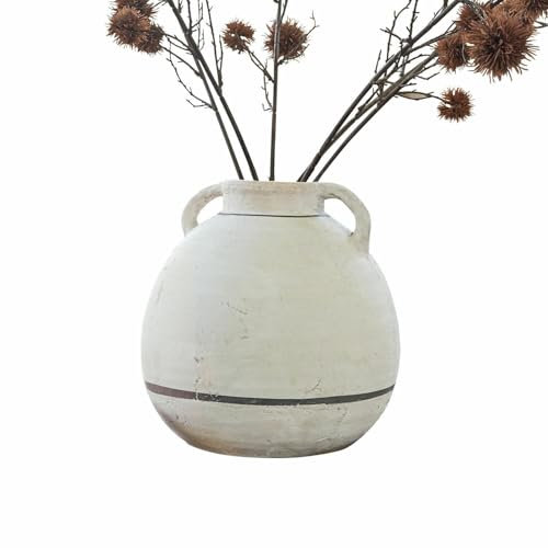 Loberon Vase Seraphique, nur für Trockenblumen Geeignet, Rustikale Eleganz, Bauchige Form, mit Antik-Finish, Pflanzgefäß, Blumenvase, Dekoration, Terrakotta, antikcreme/schwarz