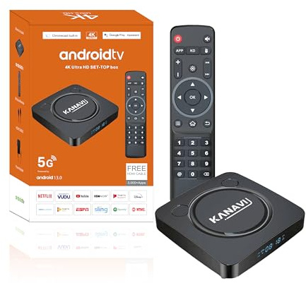 Android TV Box, avec 100000+ 4K Films et Diffusion en Direct, 4GB RAM 32GB ROM 2.5G/5GWiFi 4K HDR10