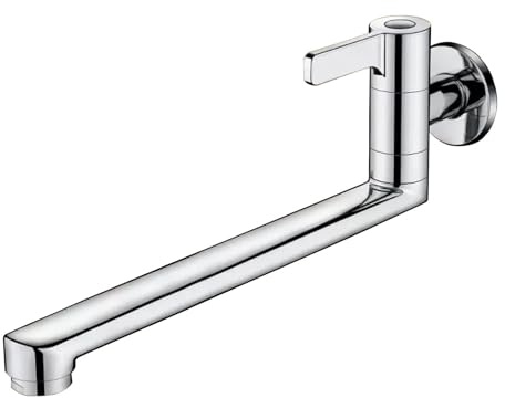 SXWYLZ Wasserhahn für Waschbecken Nur Kaltwasser Kaltwasserhahn Wand Messing Wasserhahn 1/2 Zoll Kaltwasser Wandmontage Kaltwasserhahn Wand Messing Waschtischarmatur,Chromfarbe,30Cm