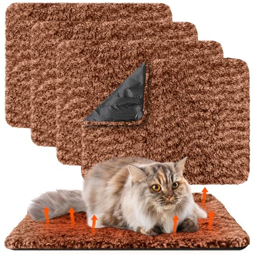 Photect 4 Selbstheizende Katzendecke Selbstheizende Decke für Haustiere Warme Selbstwärmende Waschbare Haustier Hunde Katzen Wärmedecke Abnehmbar rutschfeste Wärmematte(Dunkelbraun)