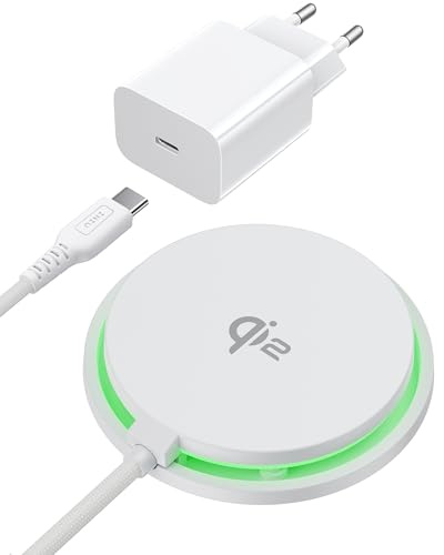 INIU Caricatore Wireless iPhone, Certificato Qi2 Caricabatterie 15W Rapido | Magnetico, con Raffreddamento, Ricarica Wireless Mag-Safe per iPhone 17-12, AirPods 4-2, Bianco(con Adattatore USB C 20W)