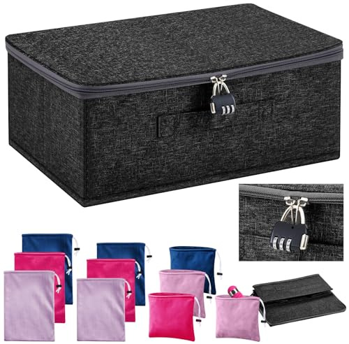 Discreet Lockable Toy Bag Organizer with 9 Pcs Toy Bags, Black