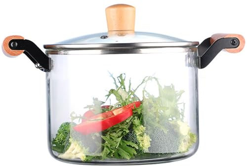 ZGFOZJGC Glastopf zum Kochen, Topf aus klarem Borosilikatglas mit Deckel und Holzgriff, großer Simmertopf aus Glas, transparenter antihaftbeschichteter Topf für den Herd für Suppe, Milch, N