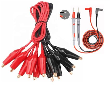 Lot de 10 pinces crocodiles professionnelles avec câble et pointes de mesure multimètre (50 cm/24 AWG) – CAT III 1000 V/20 A pour multimètre, oscilloscope, compteur LCR – Pince crocodile double isolée