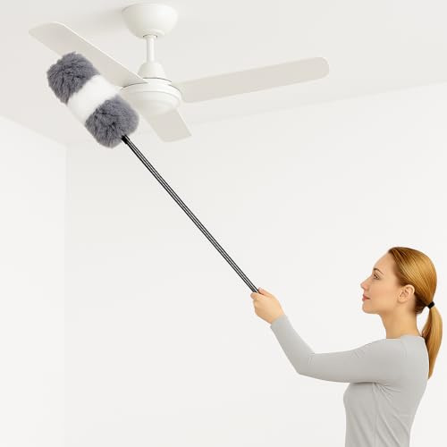 Spolverino estensibile in microfibra, 62-142 cm, grigio e bianco, per auto e casa