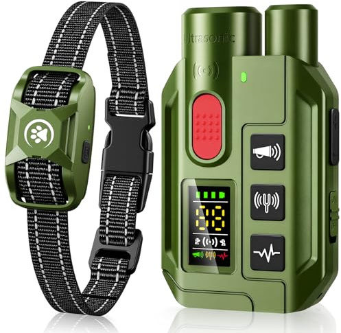 WELLTURN Collier de Dressage pour Chien 2 en 1 – Mode Ultrason Anti-Aboiement (Portée 5 m) & Télécommande 1000 m, Bip, Vibration & Choc Sécurisé, Étanche IP67 & Rechargeable, Vert
