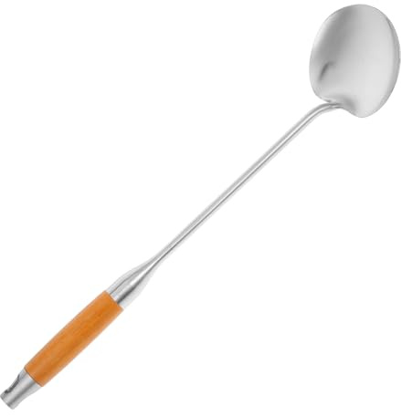 NAMOARLY Spatule Cuisine Louche de Chef Design sans Soudure en Acier Inoxydable avec Manche en Bois Anti-brûlure pour Sauter et Retourner Aliments