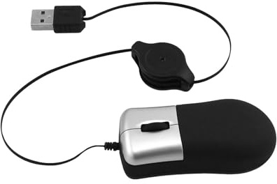Mini mouse da viaggio, mini mouse da viaggio, con cavo retrattile USB, mouse ottico, piccolo, elegante, portatile, regolabile, per Apple Mac, HP, Dell, Lenovo, Thinkpad, Sony, PC, laptop (nero e