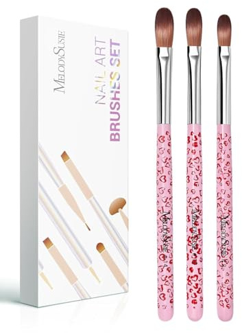 MelodySusie 3 Pièces Pinceau Nail Art Ongles, Size 8/10/14mm pour Salon | Macarons, Pinceaux à ongles, pour Vernis Gel et Acrylique, Outils de Dessin de Précision pour Lignes Fines