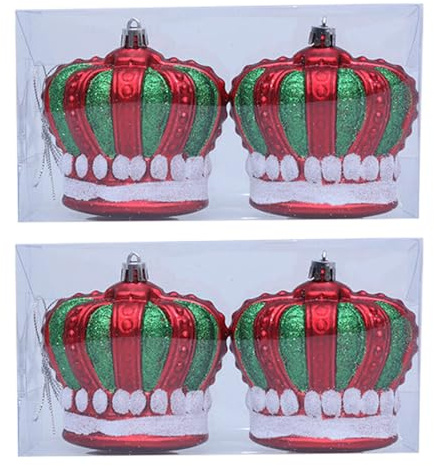 4 bolas de Navidad inastillables para decoración navideña con forma de corona para árbol de Navidad, adorno para decoración navideña, adorno navideño con temática real