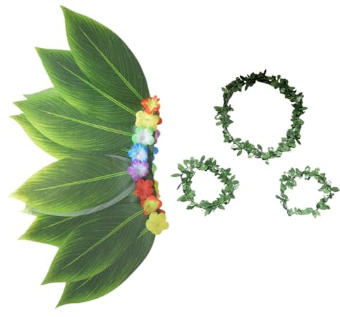 Pavsicgn Conjuntos Temáticos Hawaianos para Mujer | Vestido de Hierba Hawaiano | Vestido Tropical Ligero y Transpirable con Diseño de Hojas Realista para Reuniones Familiares Cumpleaños Bodas Fiesta