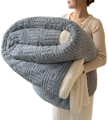 Coperta invernale per letto matrimoniale, spessa, calda coperta in pile di cotone, morbida e accogliente scaldaletto, coperta invernale spessa per il freddo, biancheria da letto in peluche (grigio