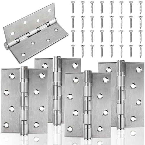 Rliocvhe 4 Stück Edelstahl Scharniere, Türscharnier Schwerlast Kugellagerscharniere Scharnierband, Scharniere Klappbar 100mm × 75mm mit 32pcs Schrauben für Tür,Fenster,Schrank,TierHaus