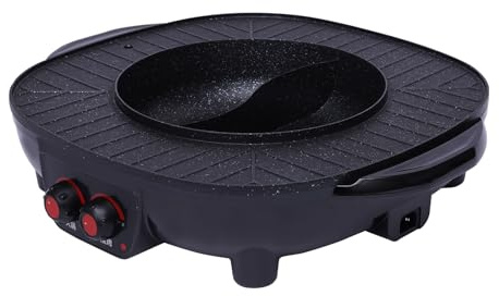 2-in-1 Elektrischer Hot Pot mit Grill, 2000W Tischgrill und Fondue für 5-6 Personen, 3L Antihaft Korean BBQ Grill mit Geteilter Pfanne, Elektrischer Hot Pots Für Zuhause und Partys