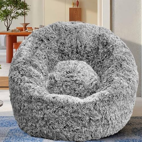 Plush Faux Fur Bean Bag Chairs, Memory Foam Filled Sofa Chair Shape Bean Bag for Adults/Teens/Kids, Ultra-Soft Lazy Sofa for Living Room Bedroom College Dorm, Black