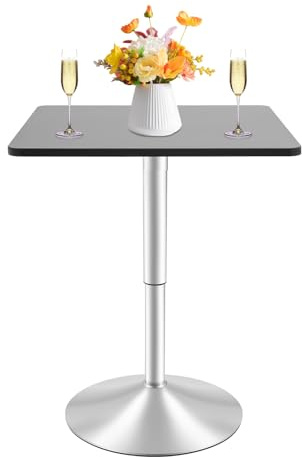 Bartiskt barbord bistrobord, 70–90 cm höjdjusterbart barbord, kvadratiskt barbord, svart kantig bordsskiva köksbord, lastkapacitet 150 kg, 60 x 60 x 45 cm, för bar, kök, vardagsrum
