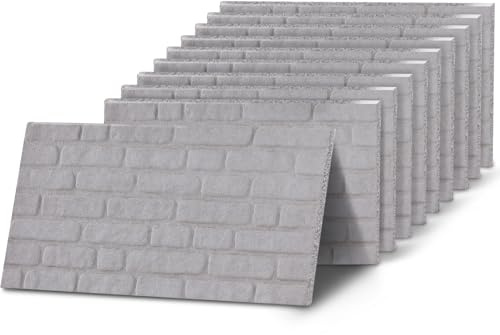 K&B Panels 3D Wall Panels, Rustic Brick Effect Styrofoam Wall Panelling Kit, Lightweight, Easy to Install, Dual Insulation to Reduce Acoustic Noise, Indoor & Outdoor (Rustic White) (10 Panels)
