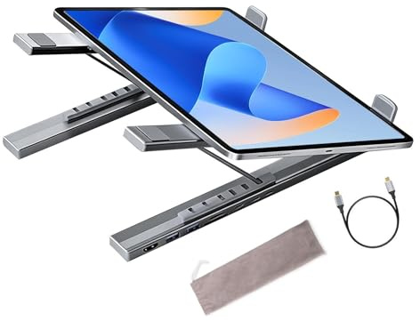 Jvjggag Laptop Docking Stand | 8 in 1 USB C Hub Portable Computer Holder - 5Gbps Data Transfer Foldable Laptop Stand for Desk with USB Ports,for Desk Travel Home Game Work