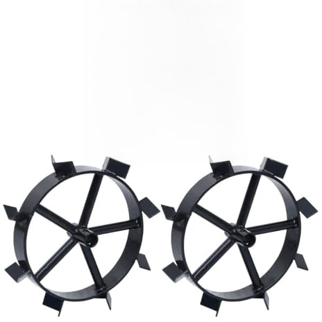 Ziaphsol metallhjul för 6,5 hk bensinträdgårdssvals med grepptänder 34 cm, 2 stycken, lämpliga för odlingsmotorhacka för stabilisering vid våt jord och upplåsning