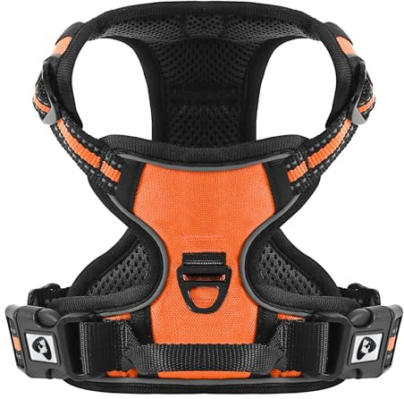 Belababy Inget drag hundväst sele främre klämma handtag, reflekterande enkel kontroll utomhus promenad träning mini medium stor hundsele, andas bröst vadderat nät justerbara sele orange