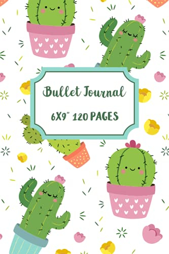 Bullet Journal A5 120 Pages: Cute Cactus - Dotted Journal - Notebook - Matrix - 6 x 9 inch