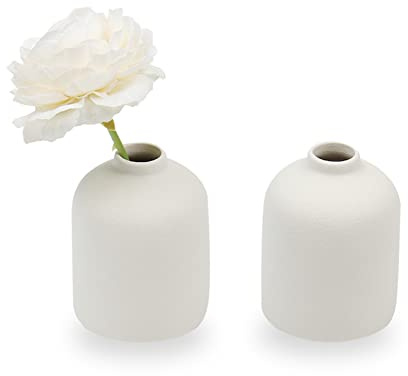 Set of 2 Ceramic Vase for Flower, Small Decorative Flower Vase Set for Home Decor, Living Room, Table, Kitchen, Wedding, Office, White
