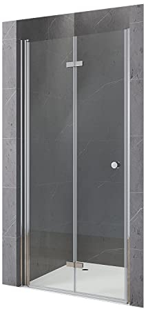 Duschfalttür 80 cm breit Dusche Falttür Duschtür faltbar Duschabtrennung für Duschtasse Nischentür Glas rahmenlose Duschkabine Sicherheitsglas Echtglas 5 mm Verstellbereich 78,5-80,5 cm Höhe 187 cm