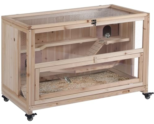 PawHut Wooden Hamster Cage, 3-Tier Roden Small Animals Hutch, 99 x 50 x 69 cm
