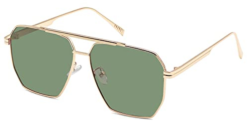 Long Keeper Retro Sonnenbrille Polarisiert - Vintage Polarisierte Piloten Sonnenbrille Herren Damen Retro Pilotenbrille Eckig Brille Metallrahmen