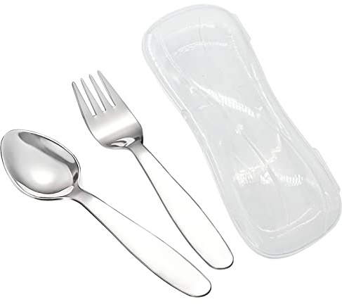 VANRA 2 Pieces Children Fork Spoon Set with Travel Case for Lunch Box, 18/8 Stainless Steel Kids Silverware Flatware Set Kids Utensil Set for School, 5.9in (Fork Spoon)