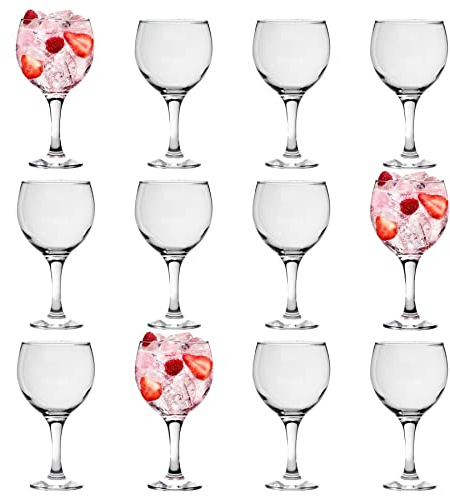 LAV 12x Clear 645ml Misket Gin Balloon Glasses - Large Long Stem Bowl Shaped G&T Cocktail Drinking Copa Tonic Glass Gift Set