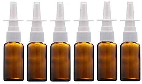 6 botellas de aerosol nasal de vidrio vacío recipiente de limpiador de bomba de pulverizador de niebla, con boquilla de presión para agua salada coloidal de Plata ( ámbar, 15 ml )