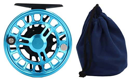 OUKENS Fliegenfischerrolle, 5/6 Fliegenfischerrolle Aluminiumlegierung Leichte Angelrolle wasserdichte Gürtelfreigabetaste Fliegenfischerrolle Blau Geeignet für Süß- und Salzwasser
