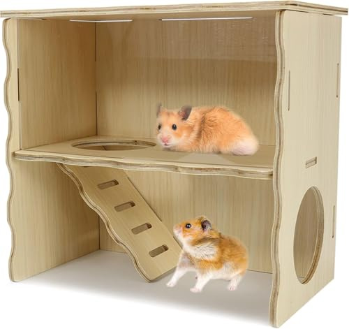Jevnd Doppeldecker Hamsterhäuser Hölzerne Hamsterhütte Syrisches Hamsterversteck mit Acrylplatte für klare Beobachtung Abnehmbare Rennmaus Mäusehaus mit Montageanleitung
