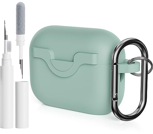 AOTUAO Compatibile con AirPods PRO 2 (2022 e 2019) Custodia Cover e Kit di Pulizia, Case Protettiva Antiurto e Antiscivolo in Silicone per AirPods PRO 2a e 1a Generazione con Moschettone, Cloud Grey