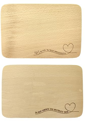 MC-Trend 2er SET Frühstücksbrettchen mit Gravur Mama&Papa in Natur braun 21,5cm Schneidebrett aus Buchenholz mit hochwertig gelaserter Schrift als Geschenk für Geburtstag Weihnachten (Mama & Papa)