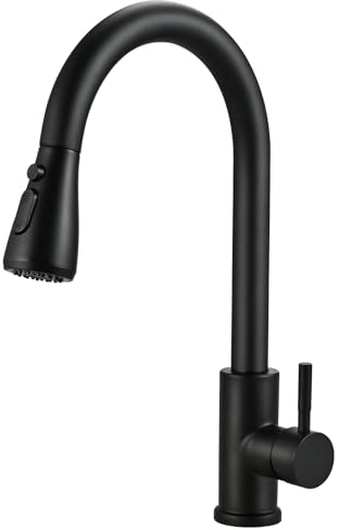Cieex Wasserhahn Küche Schwarz, Hochdruck Küchenarmatur Ausziehbar 360° Drehbar, Mischbatterie Spültischarmatur mit Brause 3 Modus, Einhebel Armatur Küche Edelstahl (Schwarz Matt)
